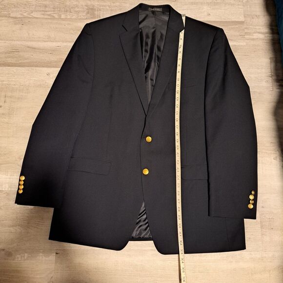 Chaps Blazer Men's Size 44L Blue Navy Wool Blend Two Button Gold Buttons - Picture 8 of 16